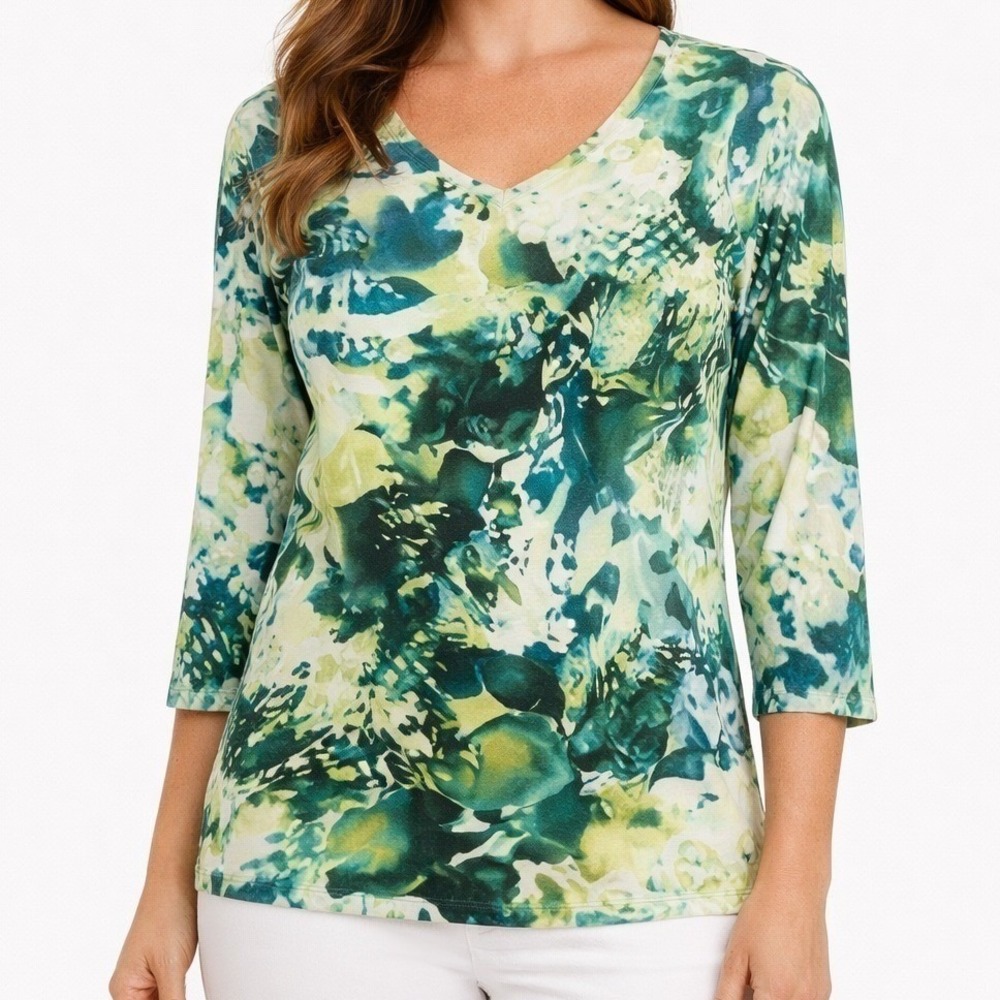 Chico's Women Top Abstract Floral Print Rayon Spandex Casual Size 1‎ M - Picture 7 of 8